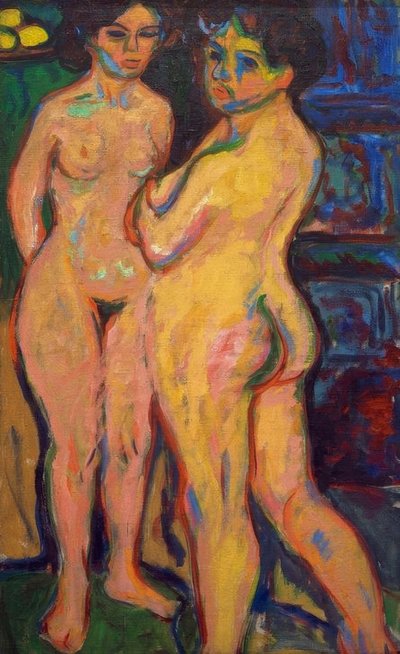 فتاة عارية تقف بجانب الموقد بواسطة Ernst Ludwig Kirchner