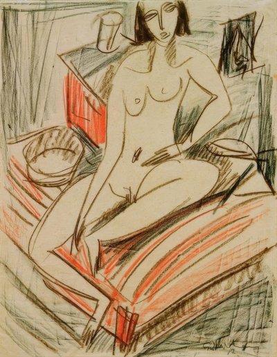 أنثى عارية ، يجلس على السرير بواسطة Ernst Ludwig Kirchner