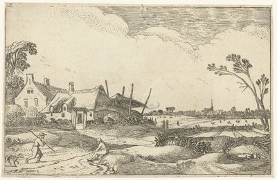 المزرعة على المسار وعرض الحقول مستلق المناظر الطبيعية (عنوان المسلسل) بواسطة Esaias van de Velde