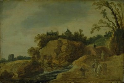 المناظر الطبيعية الصخرية مع القلعة بواسطة Esaias van de Velde