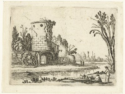 برج دائري مع بوابة المناظر الطبيعية الصغيرة (عنوان السلسلة) بواسطة Esaias van de Velde