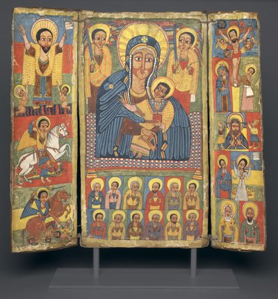 أيقونة ثلاثية مع صورة مركزية للعذراء والطفل ، 1682-99 بواسطة المدرسة الاثيوبية