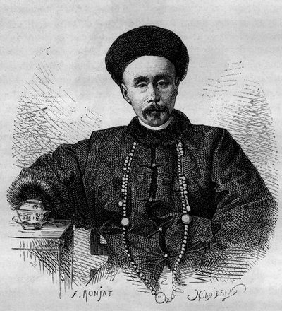 صورة لي هونغ تشانغ (1832-1901) ، الجنرال الصيني ونائب الملك (نائب الملك) في تشيلي من 1871 إلى 1895 ومن 1900 إلى 1901. نقش من رسم رونجات ، من صورة طومسون ، في "" Le Tour du موند ، مجلة Nouveau des Voyages "" ، تم تحريره بواسطة إتيان أنطوان يوجين رونات