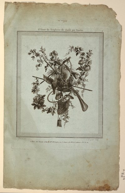 كأس مع أدوات الصيد ، اللوحة 1 من "Suite de Trophées de chasse ،" Suite VI بواسطة إتيان كلود فويسارد