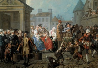 كرنفال في شوارع باريس التفاصيل. رسم إتيان جورات (1699-1789) 1757. خافت. 0،65 × 0،82 م باريس ، متحف كارنافالي بواسطة إتيان جورات