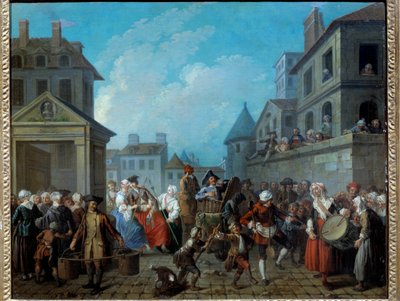 كرنفال في شوارع باريس لوحة إيتيان جورات (1699-1789) 1757. خافت 0،65 × 0،82 م باريس ، متحف كارنافالي بواسطة إتيان جورات
