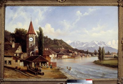 منظر لقرية ثون في سويسرا. لوحة إيتيان رافورت (1802-1895) بواسطة إتيان رافورت