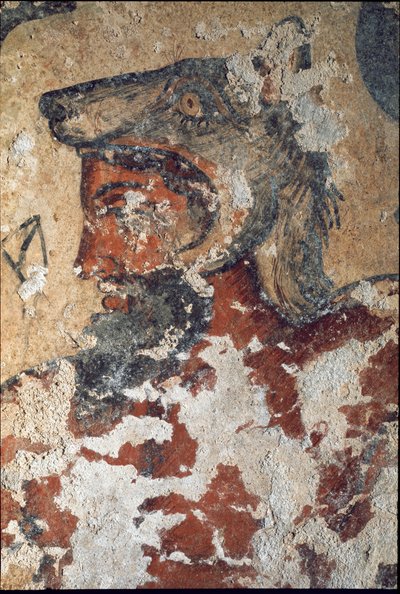Aita (Eiza), etruscan god of Afterlife, wearing a wolf cap (detail of fresco, 4th BC) بواسطة إتروسكان