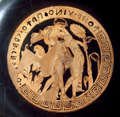 العصور القديمة الأترورية: تفاصيل kylix تمثل Dionysus و Ariane. من Falerii Veteres (Civita Castellana) القرن السادس قبل الميلاد. روما ، المتحف الوطني لفيلا جوليا بواسطة إتروسكان