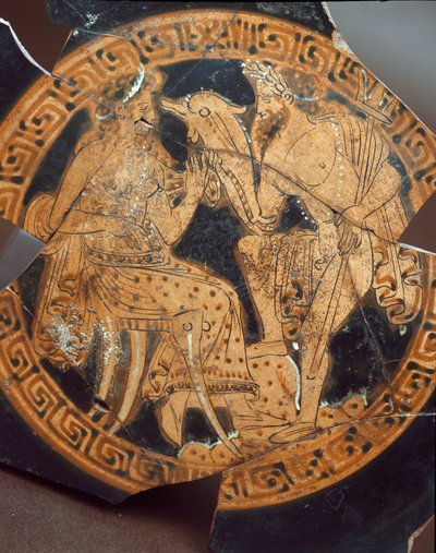 الأترورية العتيقة: تفاصيل kylix تمثل بوسيدون وأمفيتريت. من Falerii Veteres (Civita Castellana) القرن السادس قبل الميلاد. روما ، المتحف الوطني لفيلا جوليا بواسطة إتروسكان
