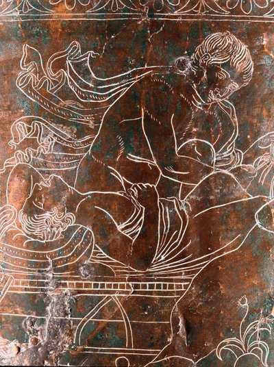 الفن الأتروسكي: تفاصيل البرونز Ficoroni Cistus الذي يمثل أسطورة Argonauts: سفينة Argos. من برينيست (باليسترينا). 340 ق. Museo Nazionale di Villa Giulia ، روما بواسطة إتروسكان
