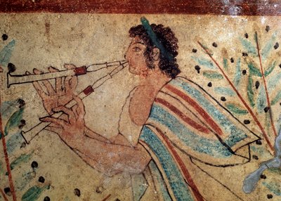 Flutist. Detail of a fresco of the Tomb of the Leopards, 5th century BC بواسطة إتروسكان