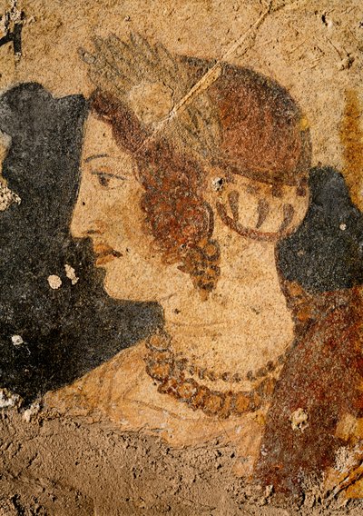 رأس امرأة شابة ، فيليا ، من مقبرة الأوركوس (لوحة جدارية) بواسطة Etruscan
