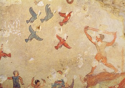 صياد الطيور ، من مقبرة الصيد والصيد ، c.520-10 قبل الميلاد (لوحة جدارية) بواسطة إتروسكان