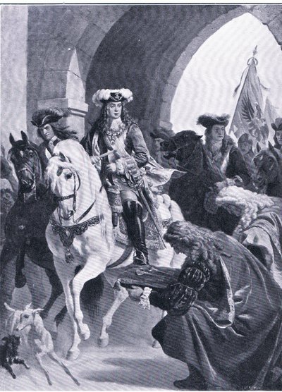 النمساويون يدخلون بلغراد ، رسم توضيحي من معالم في التاريخ الأوروبي نشرته شركة Gresham Publishing Co ، حوالي عام 1920 (litho) بواسطة يوجين فون بلاس