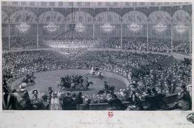عرض الحصان في سيرك فرانكوني ، الشانزليزيه ، باريس ، يوجين لويس لامي (1800-1890) ، نقش بواسطة تشارلز موترام (1807-1876) مأخوذ من الصيف والشتاء في باريس بواسطة يوجين لويس لامي