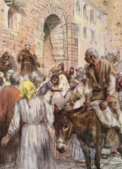 القديس فرنسيس يعظ في بولونيا (الطباعة الحجرية الملونة) بواسطة يوجين (بعد) برناند