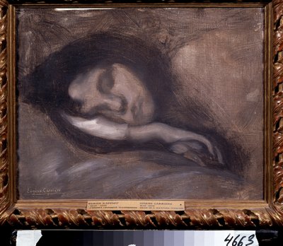 رأس امرأة نائمة. رسم يوجين كاريير (1849-1906). الحجم: 36x47 سم. زيت على قماش. رمزية. متحف بوشكين ، موسكو بواسطة يوجين كاريير