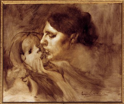 لوحة قبلة الأمهات بواسطة يوجين كاريير (1849-1906) القرن التاسع عشر 0.46 × 0.55 م باريس ، متحف أورسيه بواسطة يوجين كاريير