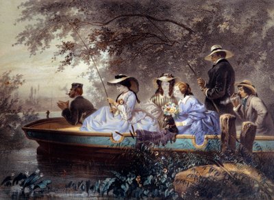 يوم أحد مع العائلة ، يصطادون السمك في النهر الليثوغرافي بواسطة يوجين جيرارد (1821-1866) في القرن التاسع عشر في باريس ، متحف كارنافالي بواسطة يوجين تشارلز فرانسوا جيرارد