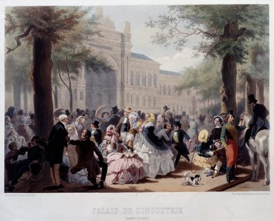 Palais de l'Industrie في الشانزليزيه The Mondaine في مواقع بيت و Grand Palais الحاليين في باريس. الطباعة الحجرية ليوجين تشارلز فرانسوا جيرارد (1821-1866) 1852-1866 باريس ، متحف كارنافالي بواسطة يوجين تشارلز فرانسوا جيرارد