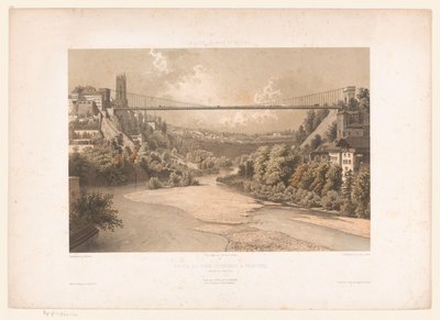 Gezicht op de hangbrug over de Sarine، te Friborg سويسرا سافوي وتيرول / لمحة عن الجسر المعلق في فريبورغ (كانتون فريبورغ) (العنوان على الجسم) بواسطة ليميرسييه