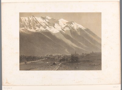 منظر لشامونيكس عند سفح جبل مونت بلانك Le Mont Blanc et Chamonix (العنوان على الكائن) La Suisse et la Savoie (عنوان السلسلة) مناظر لسويسرا وسافوي (عنوان السلسلة على الكائن) بواسطة فريدريك مارتينز