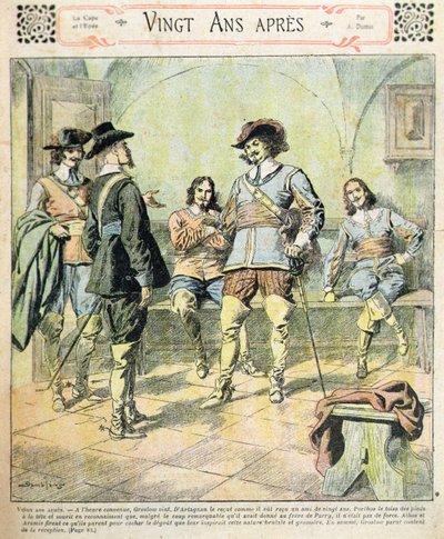الغلاف الأمامي لتسلسل "Vingt Ans Apres" بقلم Alexandre Dumas pere (1803-70) من "Journal des Romans Populaires Illustres" ، حوالي 1900 (لون ليثو) بواسطة يوجين دامبلانز