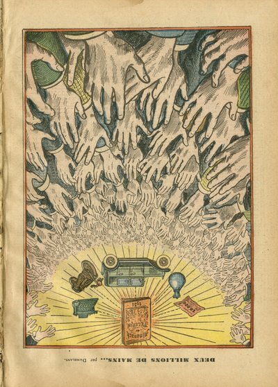 Illustration by Eugene Damblans (1865-1945) in Le Pelerin, 28/09/30 - Two million hands - Press/Media, Automobile, Religion Faith, Pelerin (Almanac), Catholic Catholicism - Main بواسطة يوجين دامبلانز