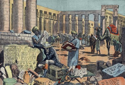 جان فرانسوا (جان فرانسوا) شامبليون (1790-1832) ، عالم مصريات فرنسي ، يدرس نقشًا بين أروقة طيبة. نقش من عام 1923. رسم Damblans. بواسطة يوجين دامبلانز