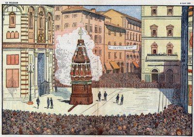 Scoppio del Carro (انفجار العربة) حدث شعبي لمدينة فلورنسا - رسم توضيحي لـ Damlans في أبريل 1928 بواسطة يوجين دامبلانز