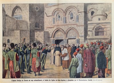 استقبال الأميرال دارتيج دو فورنيه (1856-1940) في كنيسة القيامة في القدس ، صورة من مجلة "لو بيليرين" في 2 أغسطس 1911 بواسطة يوجين دامبلانز