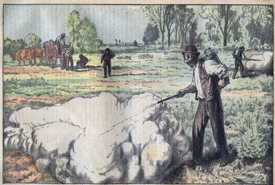 تدمير mulots (Apodemus) بالغاز الخانق في الفجر - نقش بواسطة Damblans - le-pelerin عام 1923 بواسطة يوجين دامبلانز