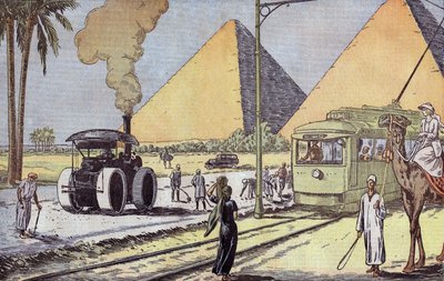 منظر لأهرامات الجيزة في مصر، رسم يوجين دامبلانز من الصحيفة الفرنسية quot;Le Pelerinquot; في الأول من يناير بواسطة يوجين دامبلانز