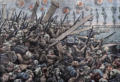 حرب 1914-1918. جبهة بلجيكا 1914. جنود ألمان على اليسر. الرسم بواسطة Damblans. بواسطة يوجين دامبلانز