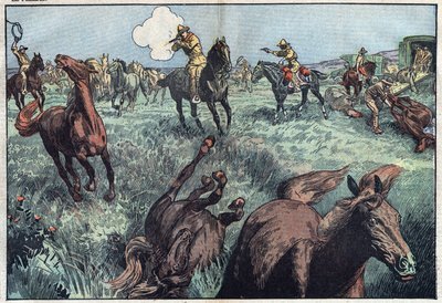 يتم ذبح الخيول البرية في الولايات المتحدة. رسم توضيحي لـ Damblans. في "" Le Pelerin "بتاريخ 31 يناير بواسطة يوجين دامبلانز