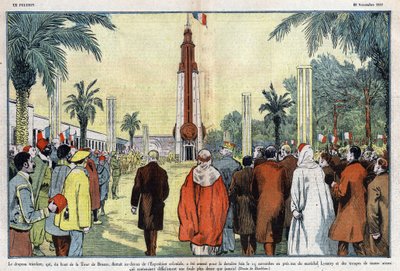 تم إحضار العلم ثلاثي الألوان ، الذي يطفو من أعلى البرج البرونزي فوق المعرض الاستعماري ، في 15 نوفمبر بواسطة يوجين دامبلانز