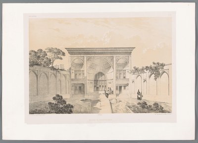 باحة منزل حسين خان في تبريز Maison de Hussein-Khân Tabriz (العنوان على القطعة) المناظر الطبيعية الفارسية (عنوان السلسلة) بيرس مودرن (عنوان المسلسل) بواسطة ليبريف وسي ، جيه ريجو