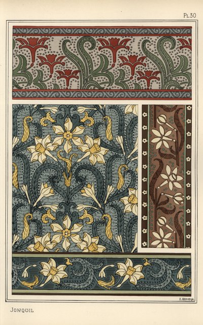 Jonquil ، Narcissus jonquilla ، كعنصر تصميم في ورق الحائط وأنماط القماش بواسطة يوجين جراست