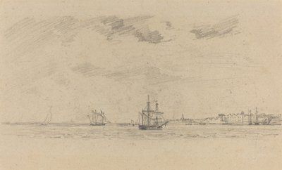 المناظر الطبيعية الساحلية مع الشحن ، ج. 1858. بواسطة يوجين لويس بودين