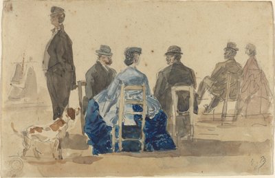 السيدات والسادة الجالسون على الشاطئ مع كلب ، 1866. بواسطة يوجين لويس بودين