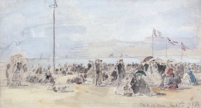 الناس على الشاطئ ، تروفيل ، 1866 (مرحاض وجرافيت على ورق) بواسطة يوجين لويس بودين