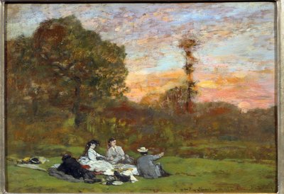 الإفطار على العشب لوحة يوجين لويس بودين (1824-1898) 1866 صن. 0،17 × 0،25 م باريس ، متحف أورسيه بواسطة يوجين لويس بودين