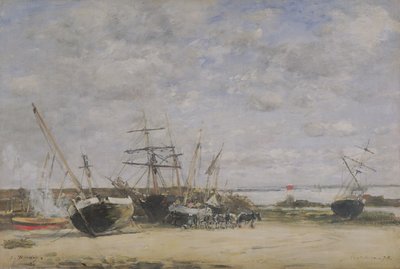 السفن والخيول على الشاطئ بواسطة Eugene Louis Boudin