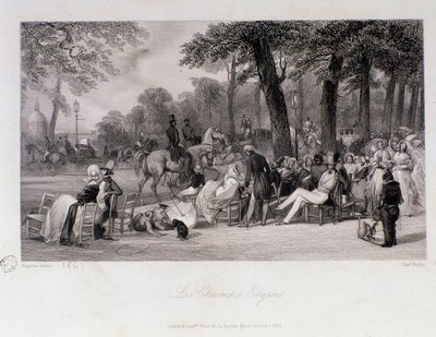 الركاب والمشاة في الشانزليزيه (الشانزليزيه) في باريس. نقش يوجين لويس لامي (1800-1890) 1841 مجموعة خاصة بواسطة يوجين لويس لامي