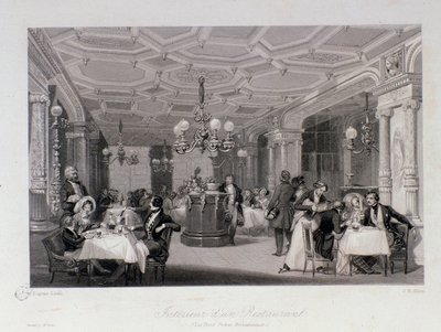 منظر داخلي لمطعم "Les trois freres provencaux" بالقرب من القصر الملكي في باريس. نقش يوجين لويس لامي (1800-1890) مجموعة خاصة 1843 بواسطة يوجين لويس لامي