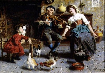 رجل عجوز يلعب الكمان (زيت على الكتان) بواسطة أوجينيو زامبيغي