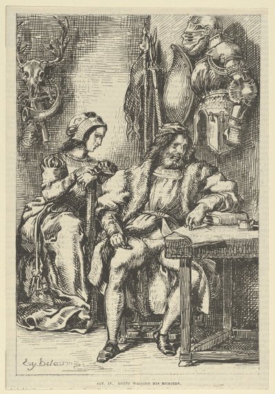 Goetz von Berlichingen يكتب مذكراته ، بعد عام 1845. ، بعد عام 1845. بواسطة يوجين ديلاكروا