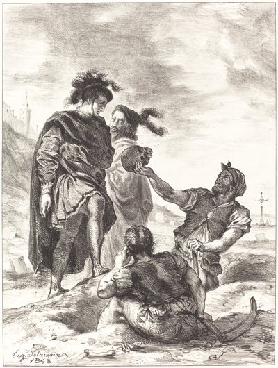 هاملت وهوراشيو أمام قانون حفاري القبور الخامس ، المشهد الأول ، 1843. بواسطة يوجين ديلاكروا