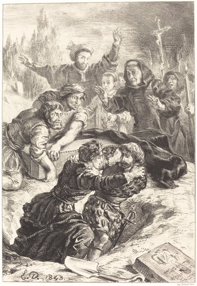 هاملت ولارتس في قبر أوفيليا الفصل الخامس ، المشهد الأول ، 1843. بواسطة يوجين ديلاكروا